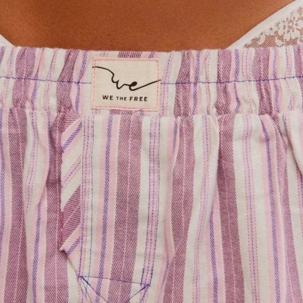 Free People We The Free Day To Day Flannel Boxers Pajama Shorts Burgundy Combo - Picture 5 of 15